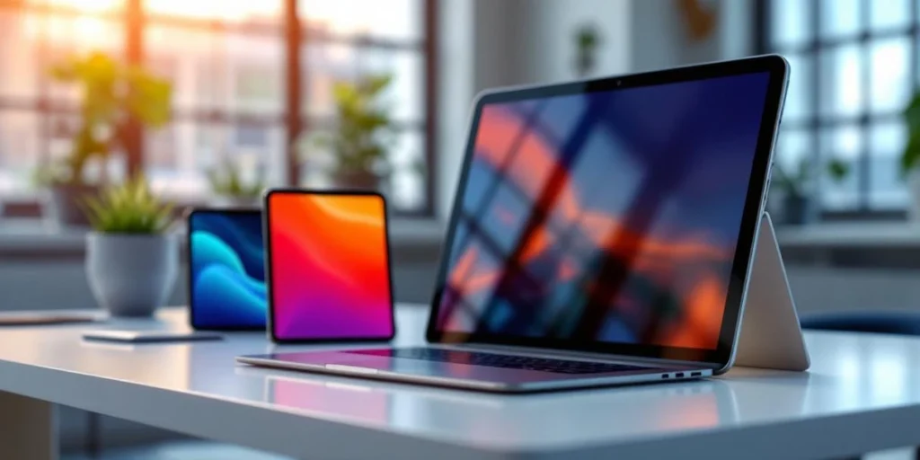 Moderne smartphones en tablets op wit bureau tonen responsive design interfaces in Nederlandse kantooromgeving